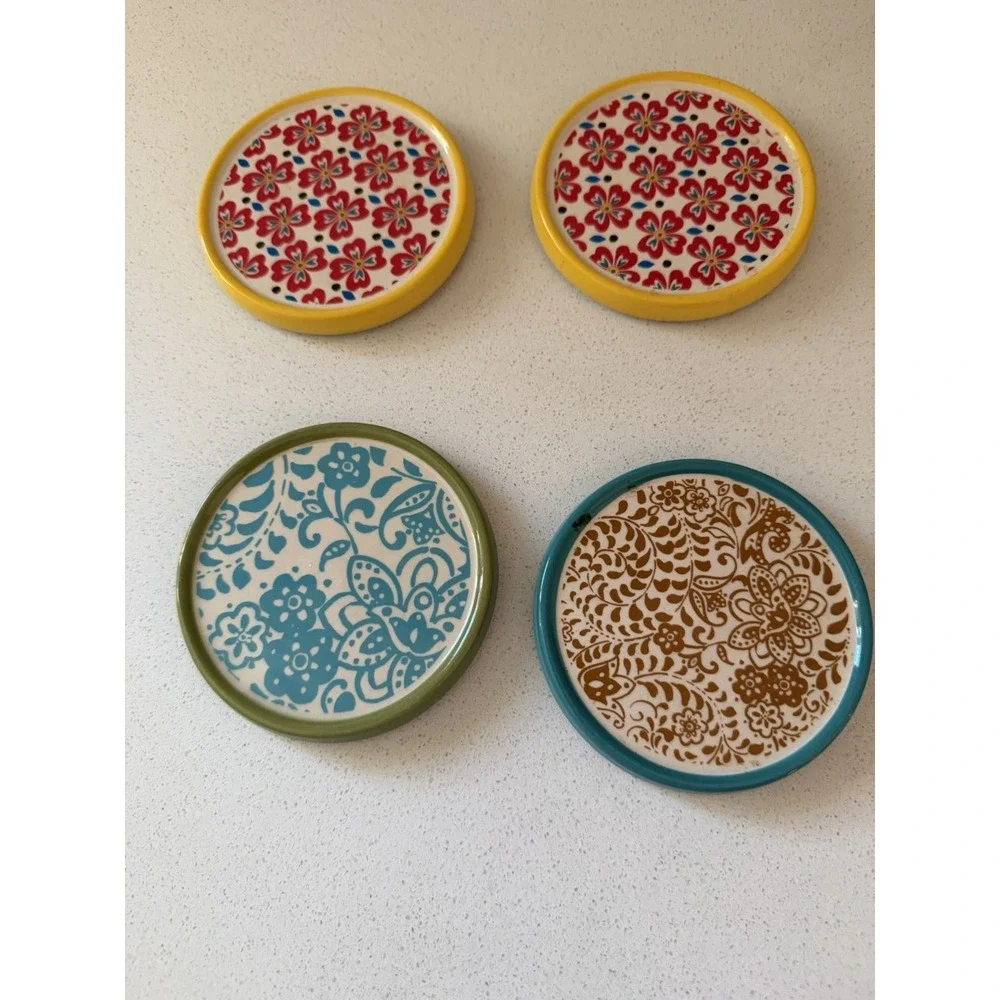 Set of Four (4) Pioneer Woman ~ Flea Market ~ Stoneware ~ Floral Design Coasters